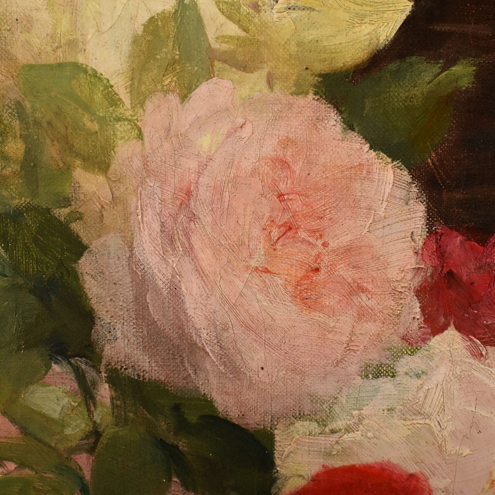 QF783 8 antique floral roses painting flower oil still life XIX